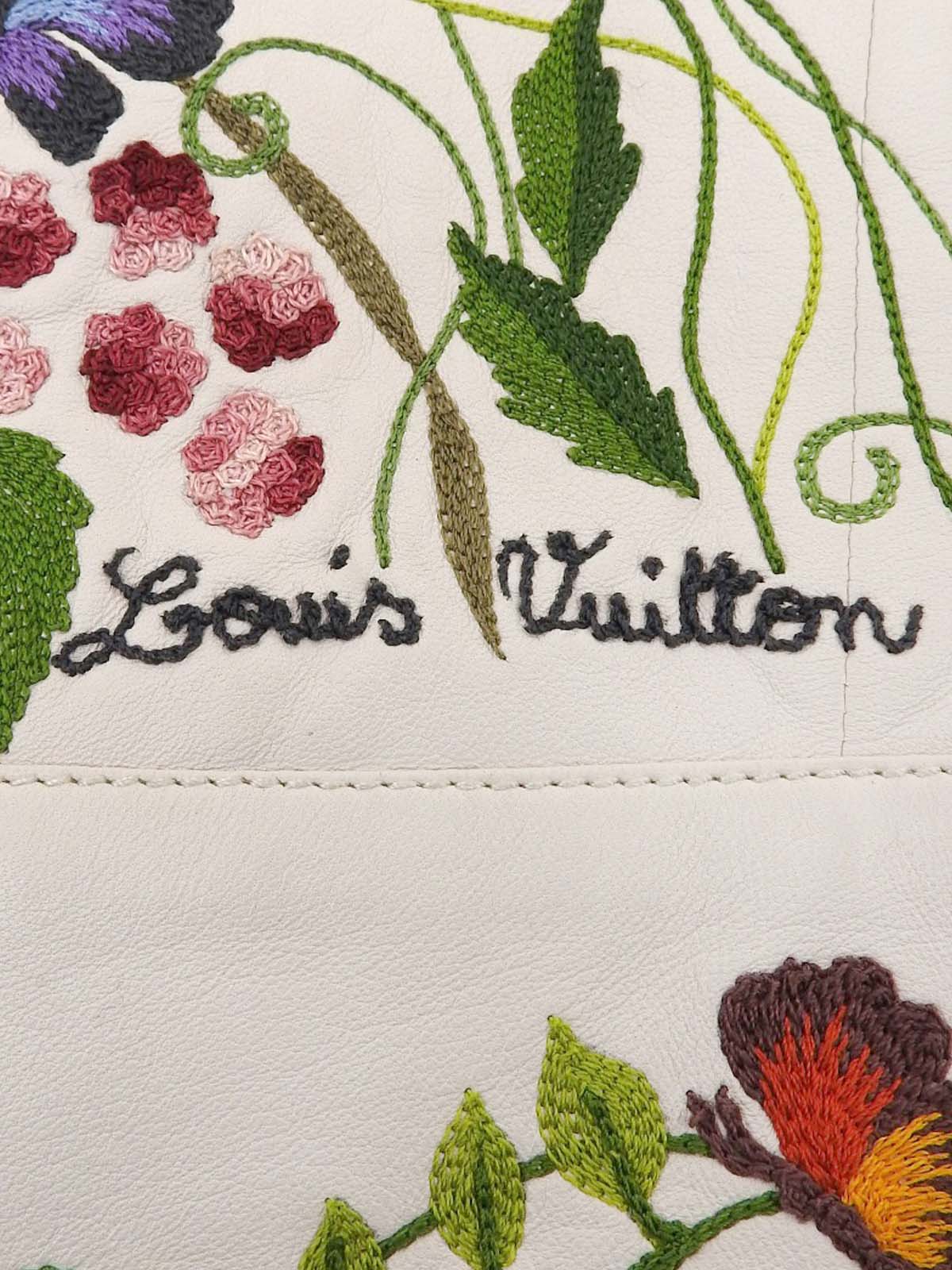 Real Leather Botanical Logo Embroidered Jacket in White/Multi