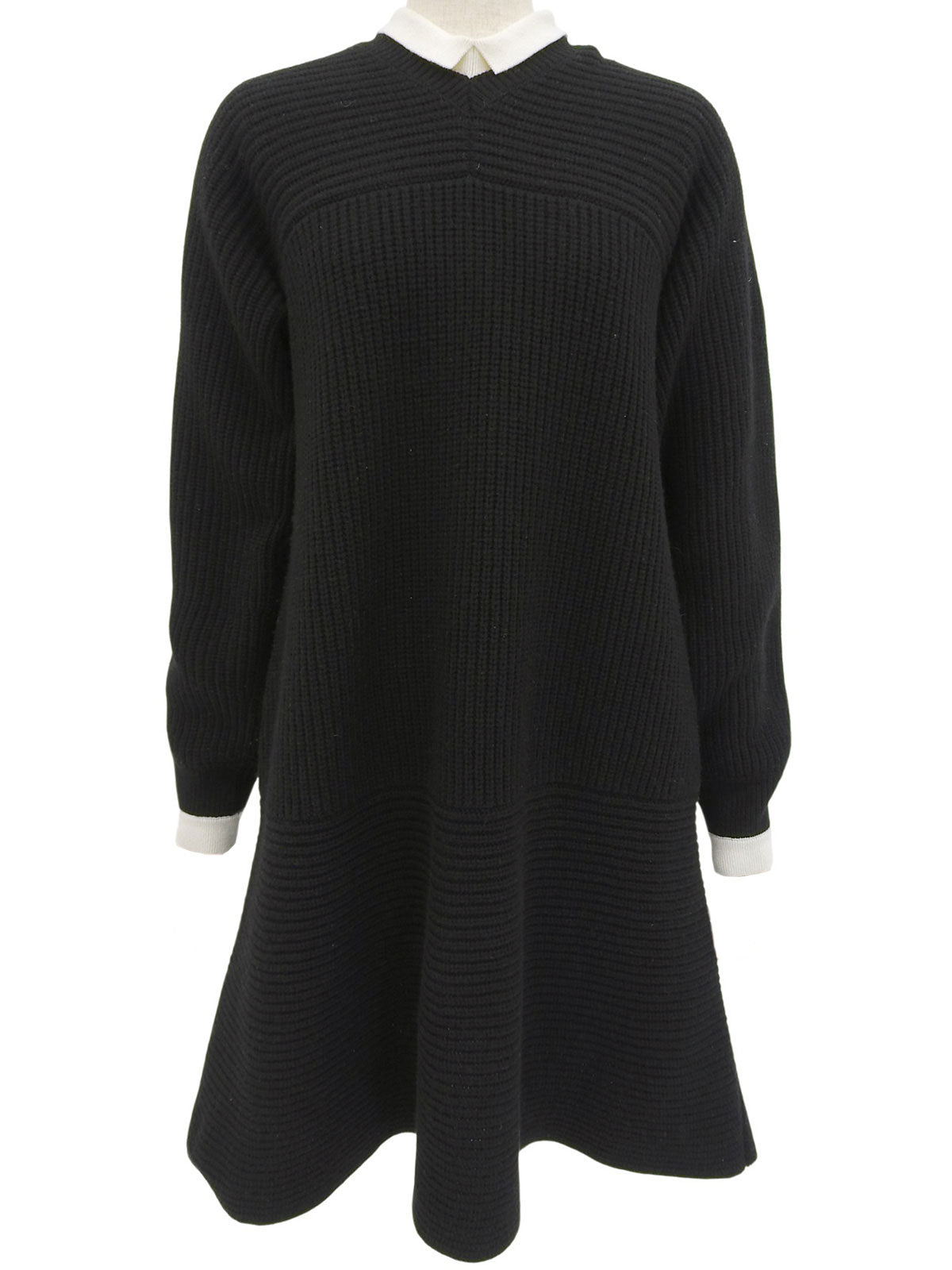 Two-tone Knit Dress #L Black/White