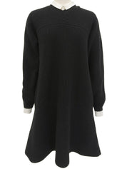 Two-tone Knit Dress #L Black/White