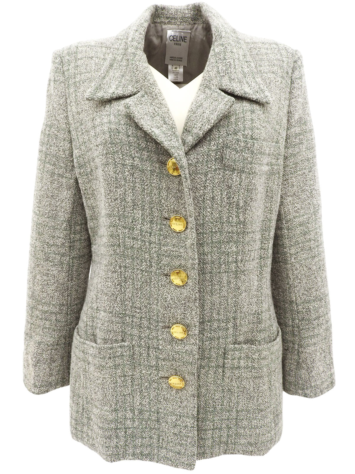 チェックパターンロゴボタンジャケット グレー/グリーン