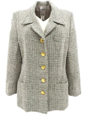 チェックパターンロゴボタンジャケット グレー/グリーン