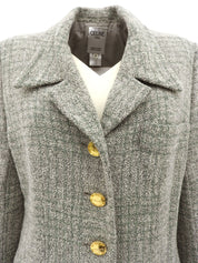 チェックパターンロゴボタンジャケット グレー/グリーン