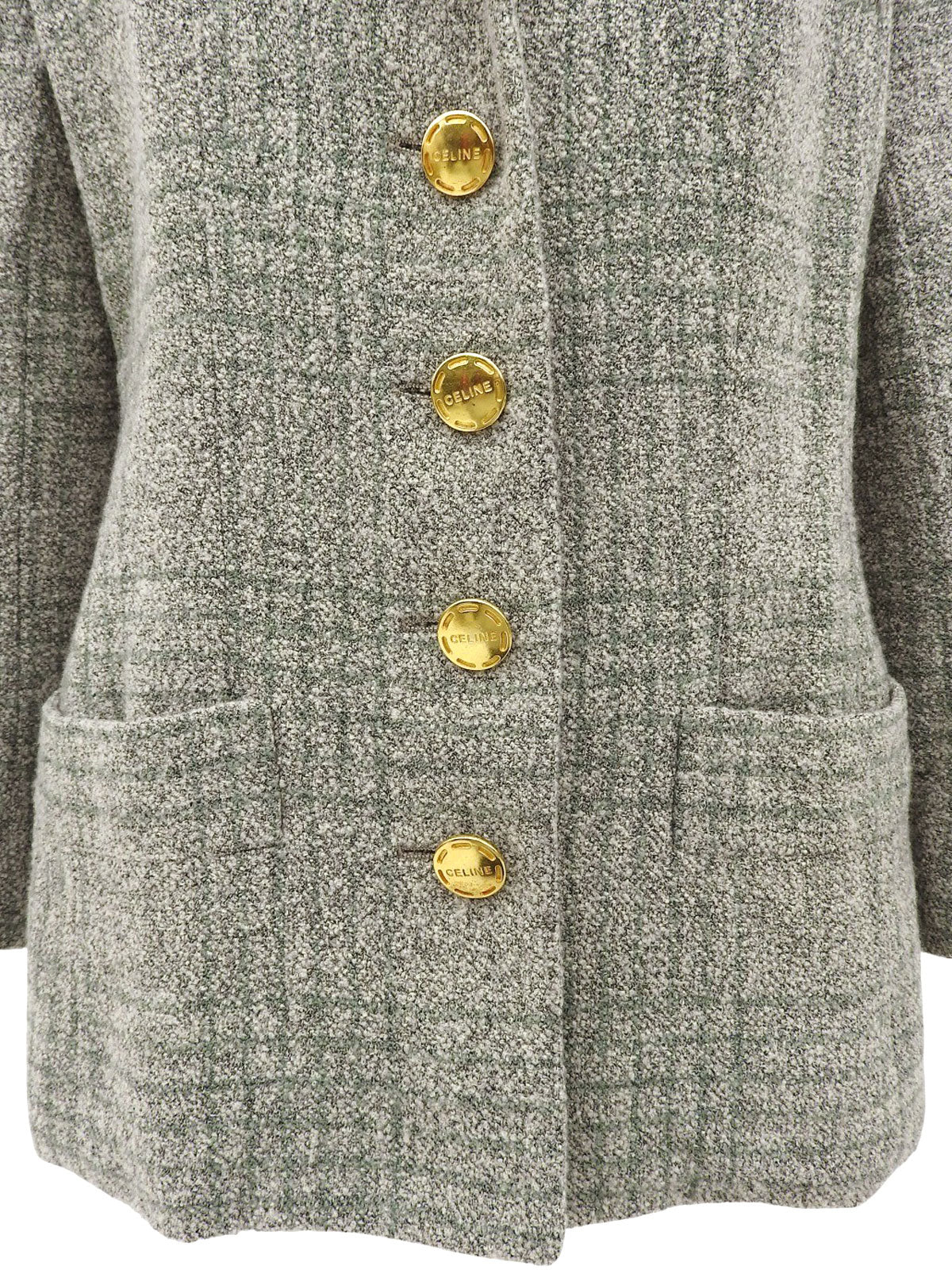 チェックパターンロゴボタンジャケット グレー/グリーン