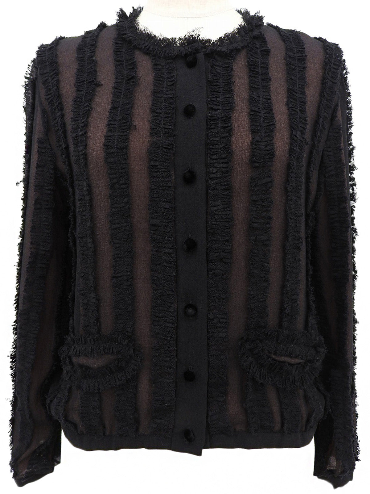 レースストライプパターンカーディガン ブラック