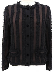 レースストライプパターンカーディガン ブラック