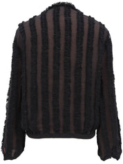 レースストライプパターンカーディガン ブラック