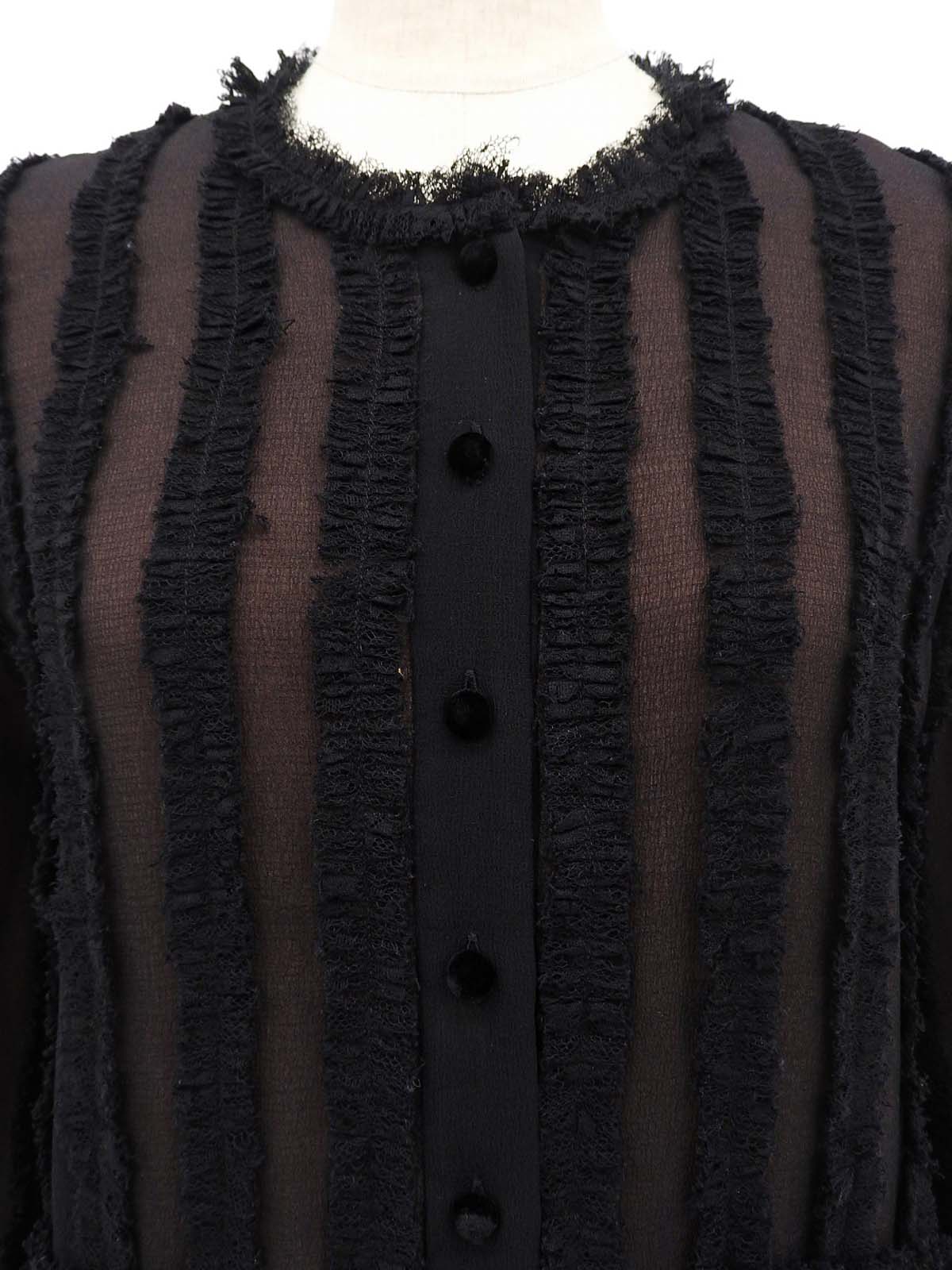 レースストライプパターンカーディガン ブラック