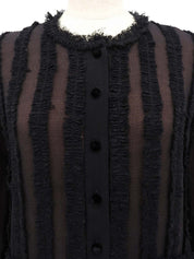 レースストライプパターンカーディガン ブラック