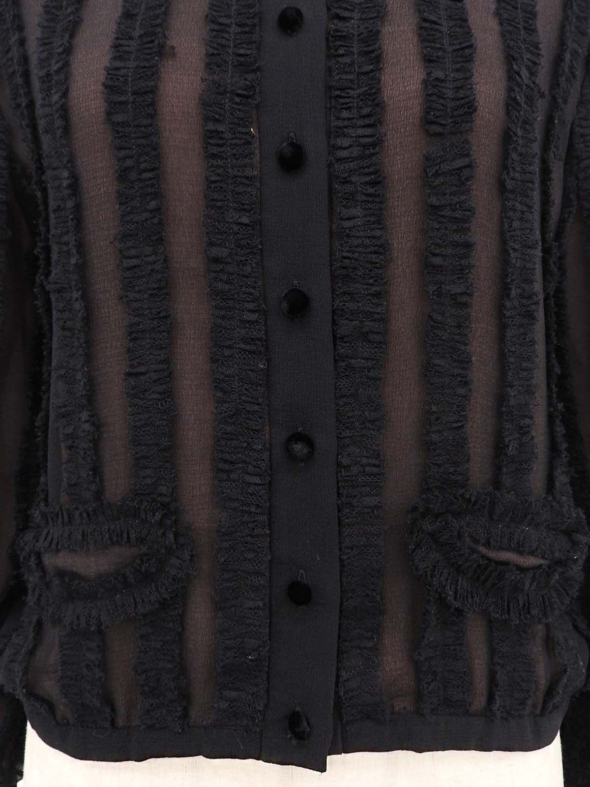 レースストライプパターンカーディガン ブラック