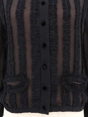 レースストライプパターンカーディガン ブラック