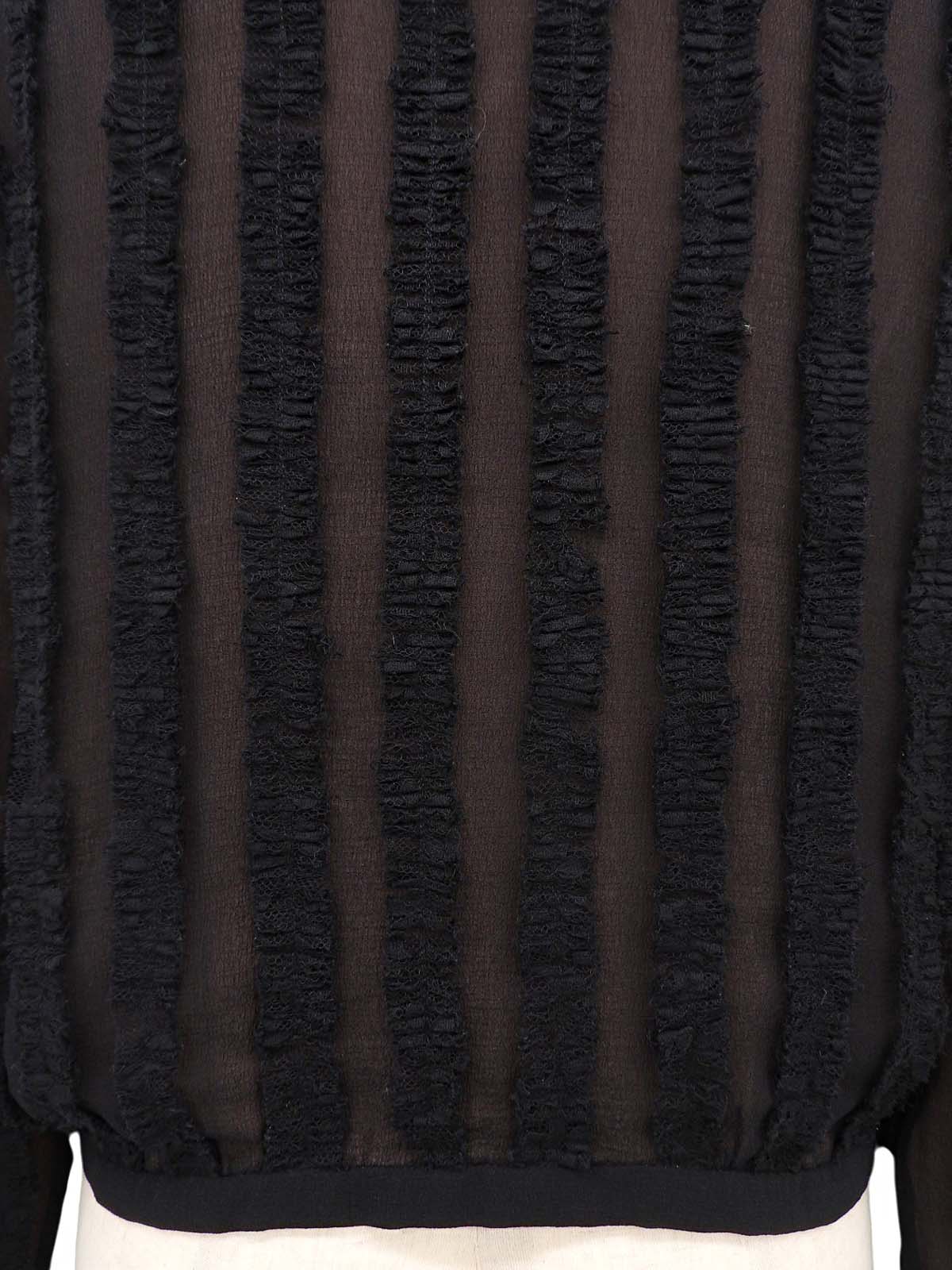 レースストライプパターンカーディガン ブラック