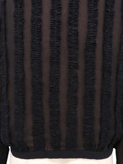 レースストライプパターンカーディガン ブラック