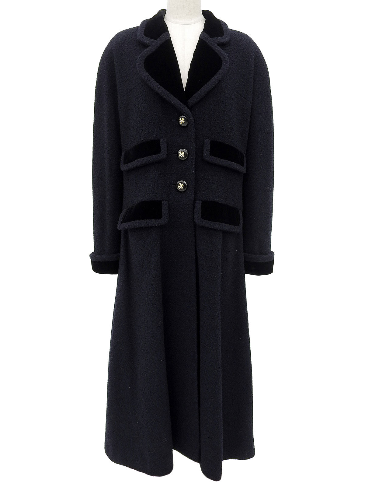 Velvet Design Clover Button Long Coat Navy/Black