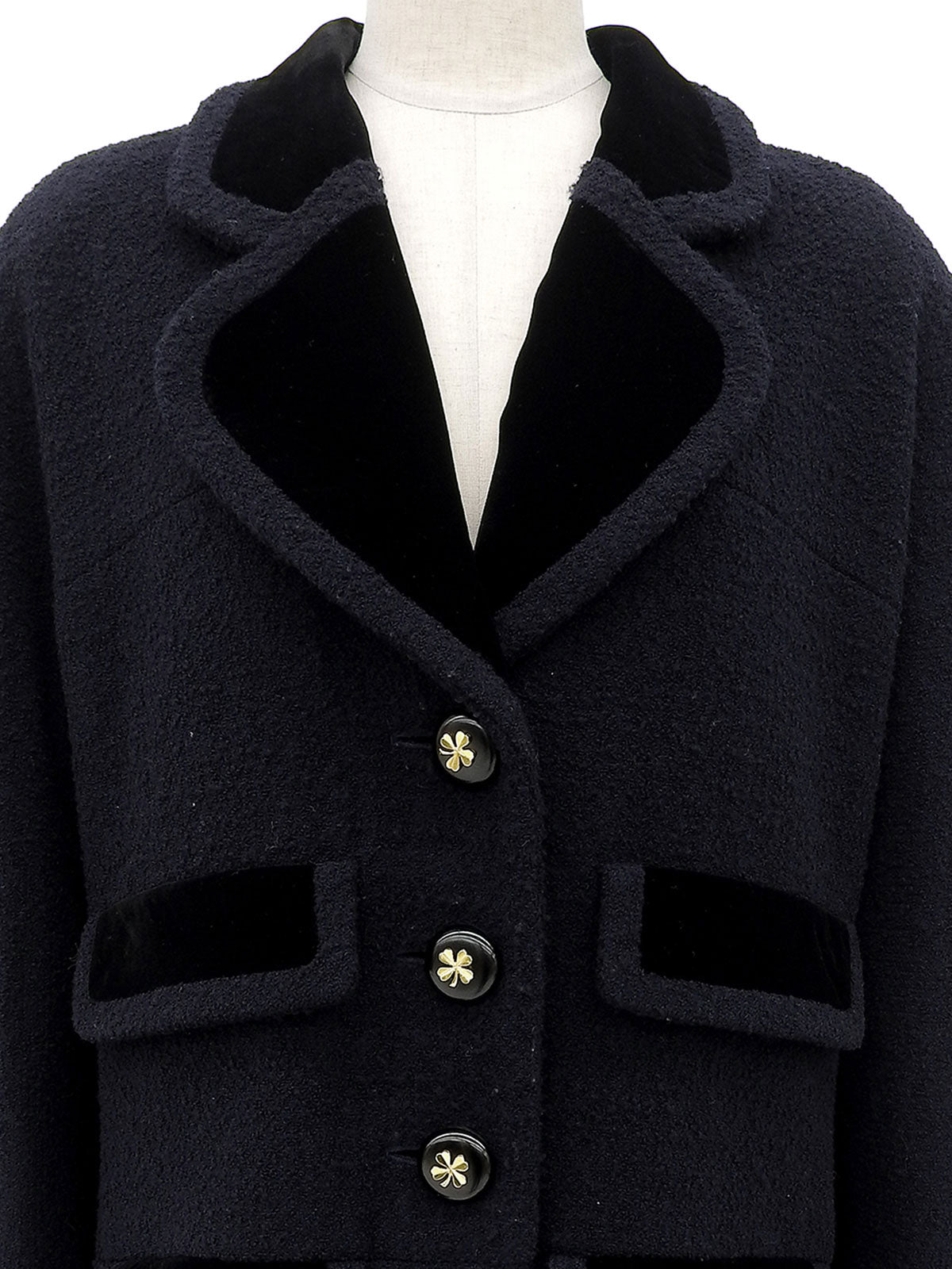Velvet Design Clover Button Long Coat Navy/Black