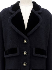 Velvet Design Clover Button Long Coat Navy/Black