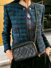 1997 Tweed CC Mark Button Collarless Jacket Multi