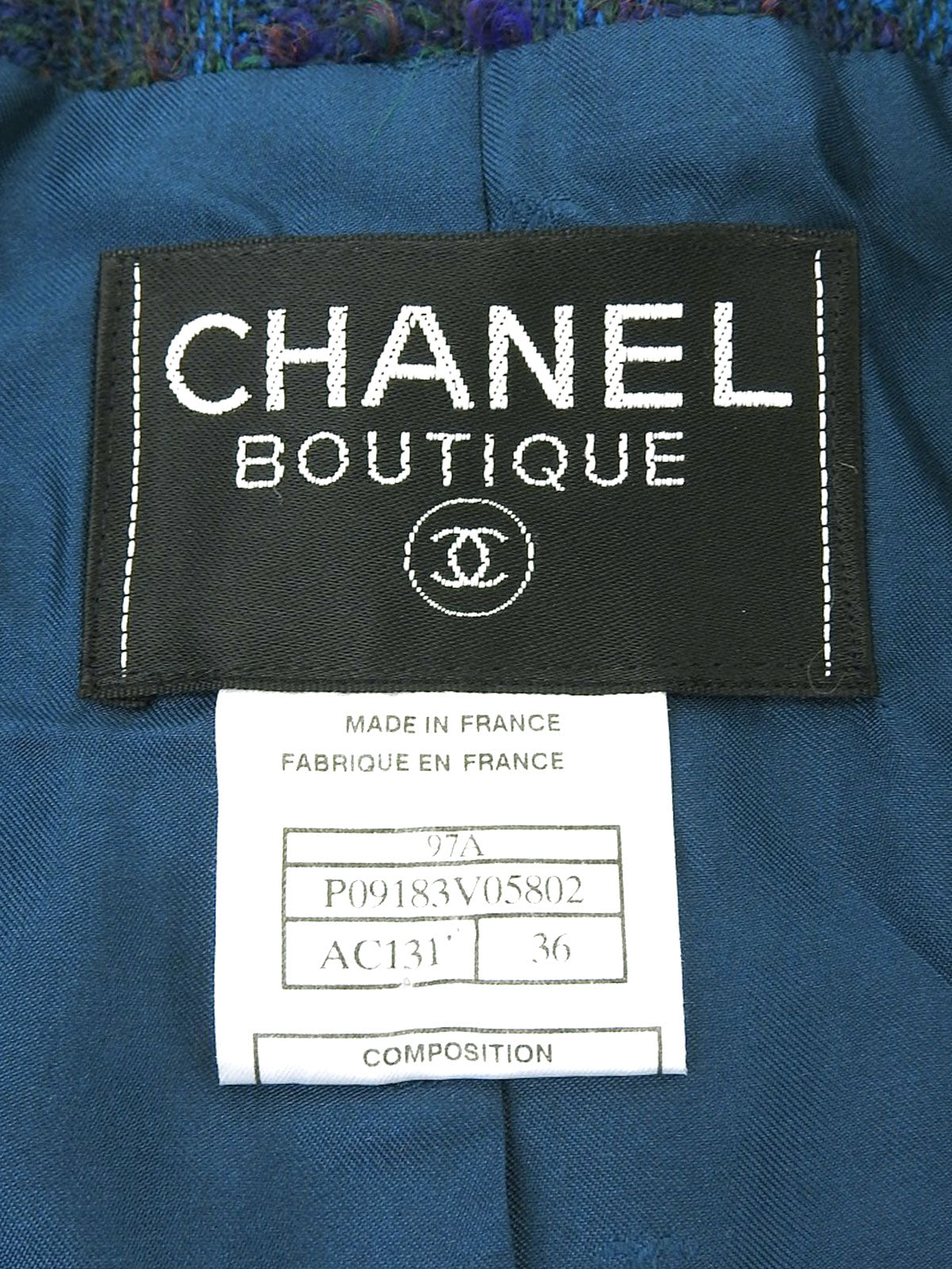 1997 Tweed CC Mark Button Collarless Jacket Multi