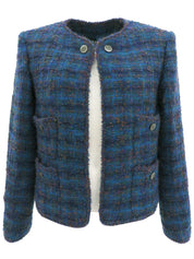 1997 Tweed CC Mark Button Collarless Jacket Multi