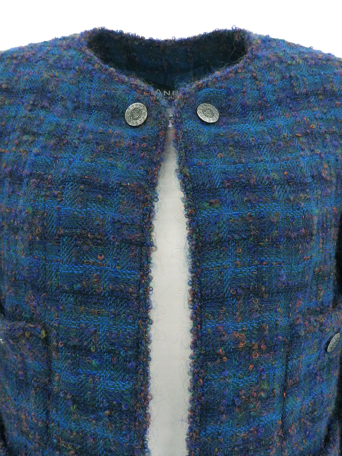 1997 Tweed CC Mark Button Collarless Jacket Multi