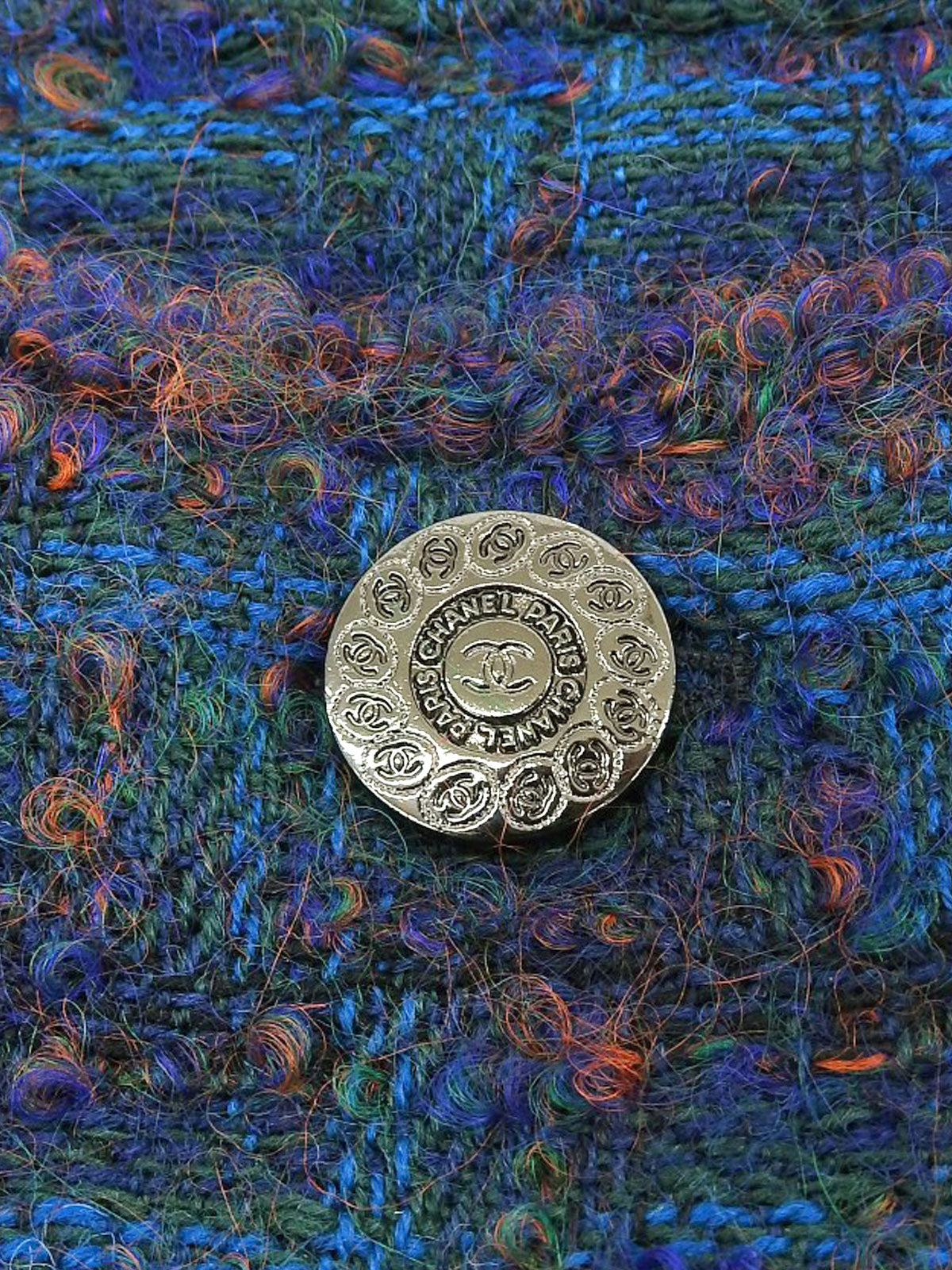 1997 Tweed CC Mark Button Collarless Jacket Multi