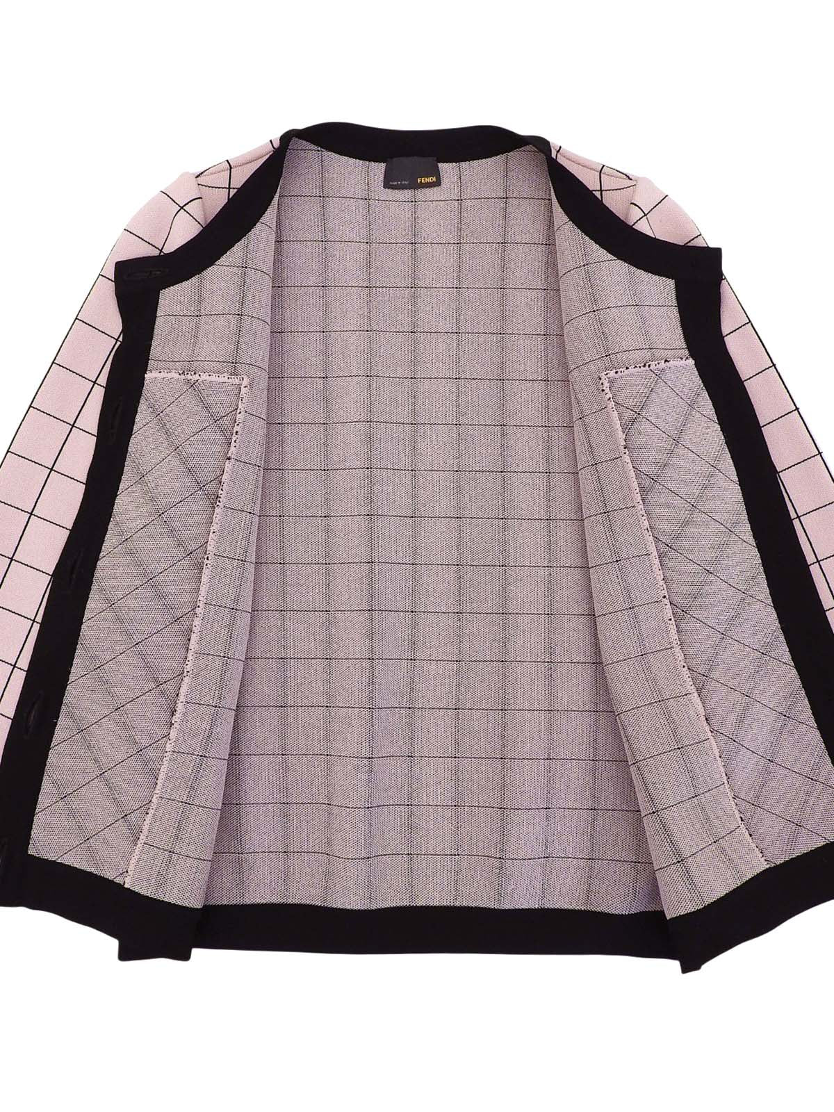 ブロックチェックパターンロゴボタンカーディガン ピンク/ブラック