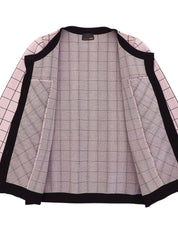 ブロックチェックパターンロゴボタンカーディガン ピンク/ブラック