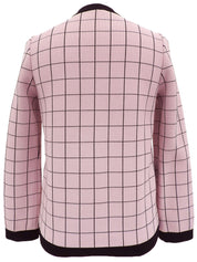 ブロックチェックパターンロゴボタンカーディガン ピンク/ブラック