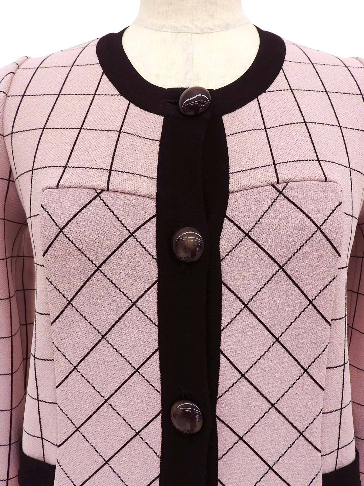 ブロックチェックパターンロゴボタンカーディガン ピンク/ブラック