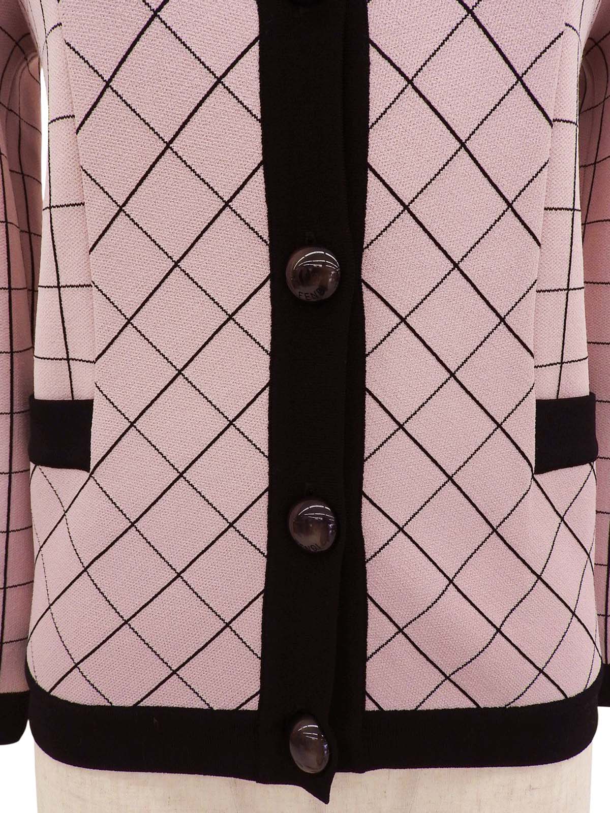 ブロックチェックパターンロゴボタンカーディガン ピンク/ブラック