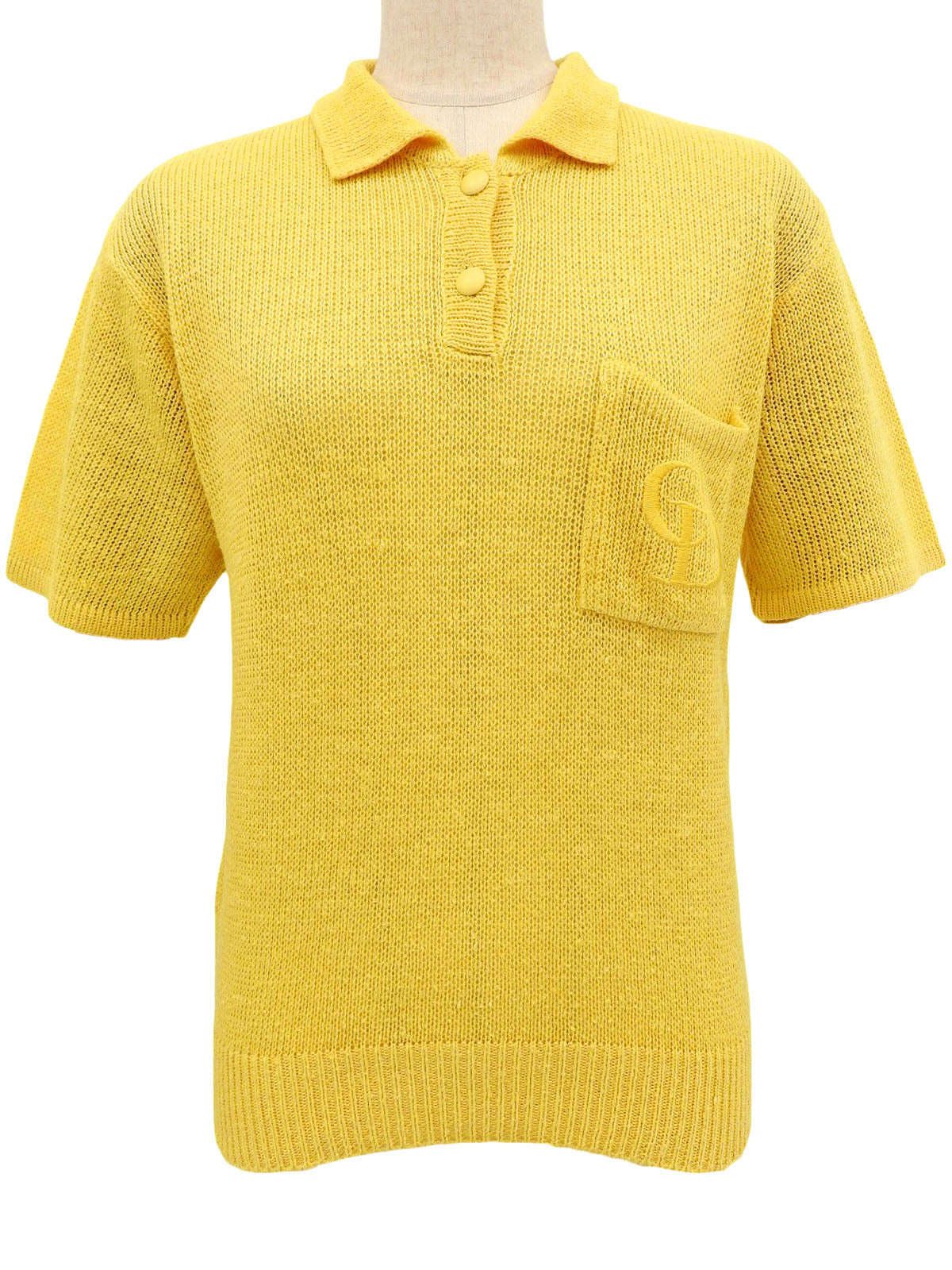 ロゴ刺繍ニットポロシャツ イエロー