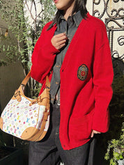 ロゴエンブレムワッペンカーディガン レッド