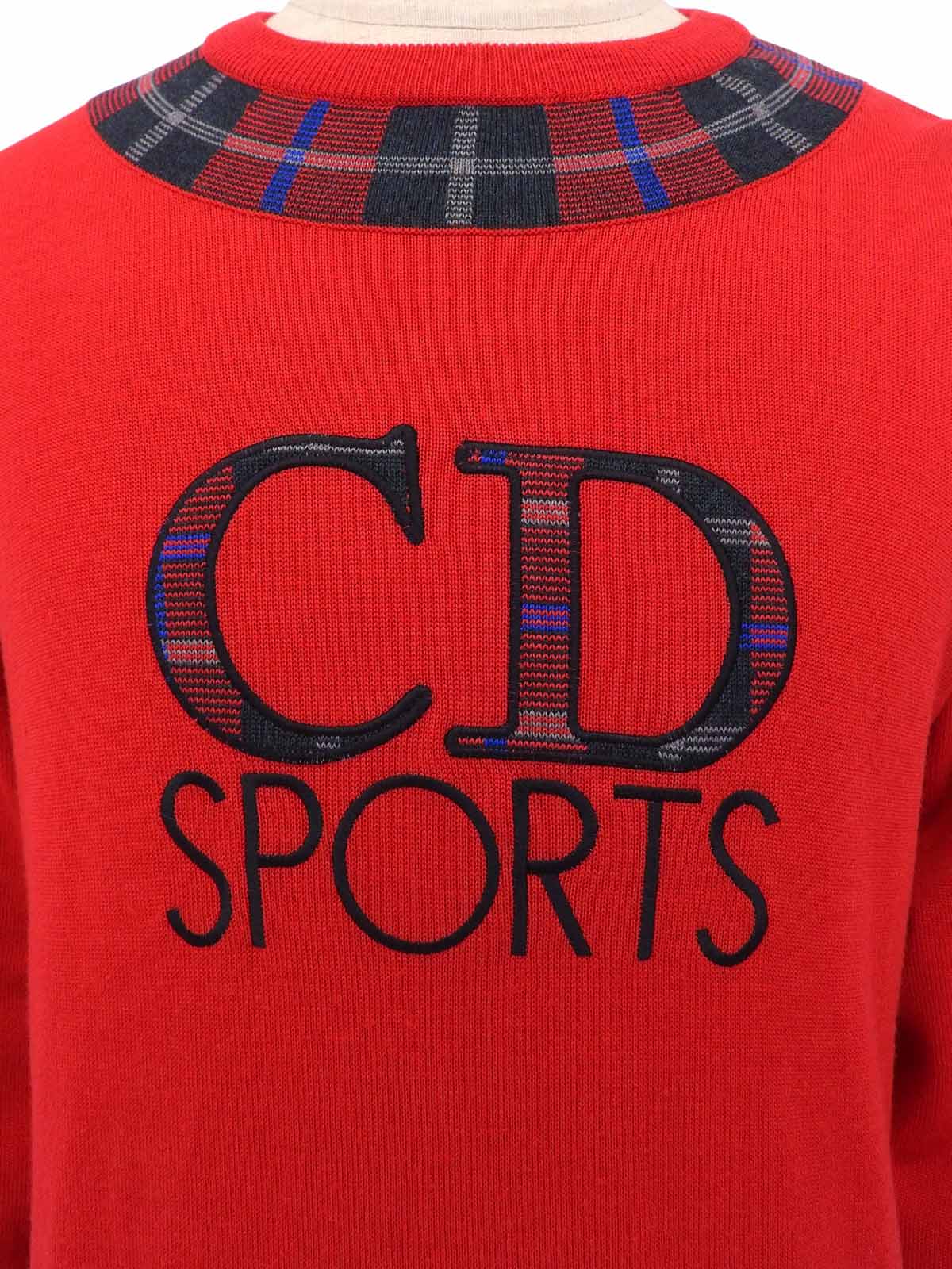 チェックデザインロゴ刺繍セーター レッド/ブラック
