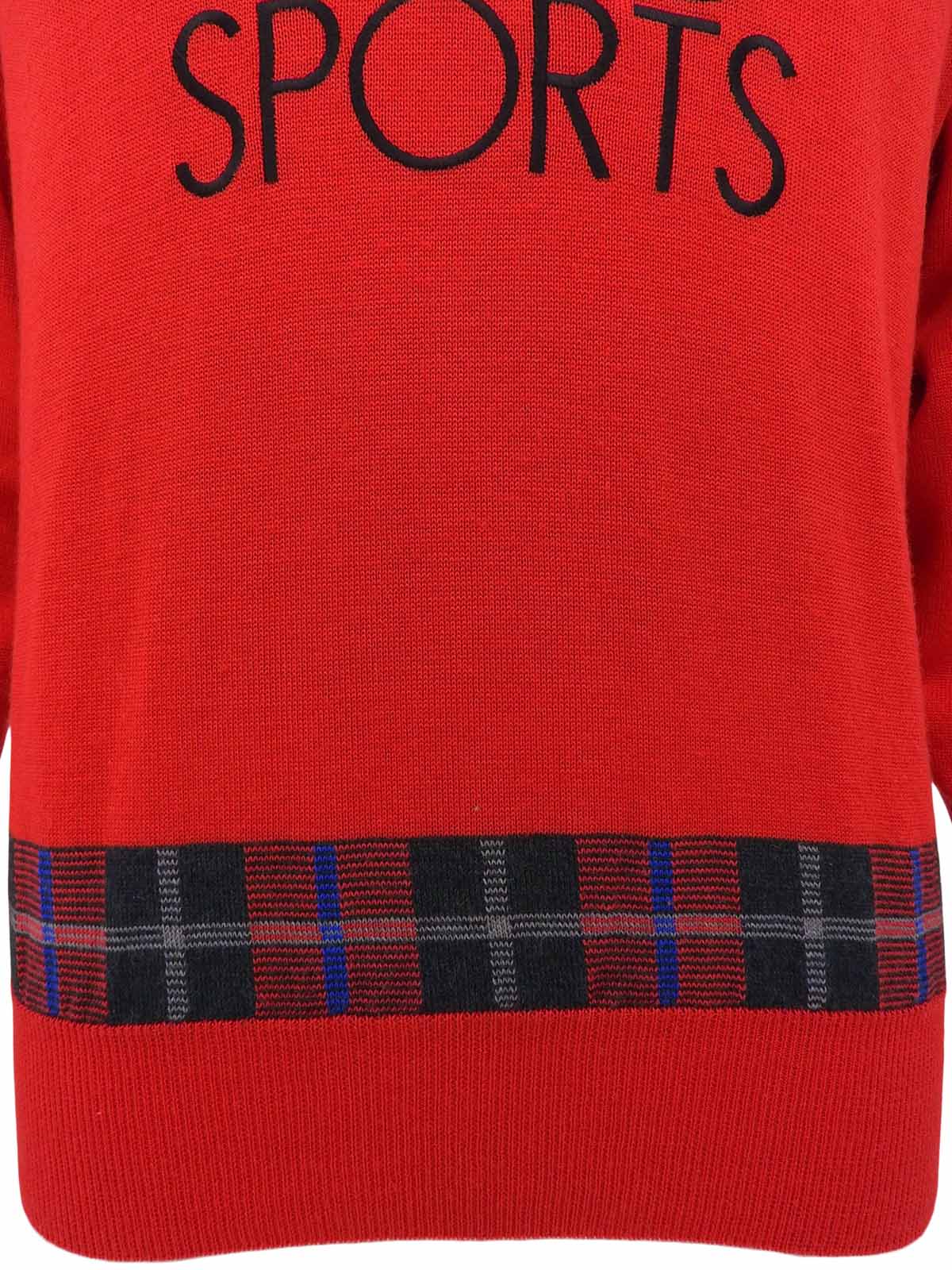 チェックデザインロゴ刺繍セーター レッド/ブラック