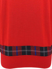 チェックデザインロゴ刺繍セーター レッド/ブラック