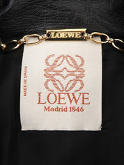 レザーアナグラムボタンロングコート ブラック