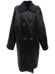 レザーアナグラムボタンロングコート ブラック