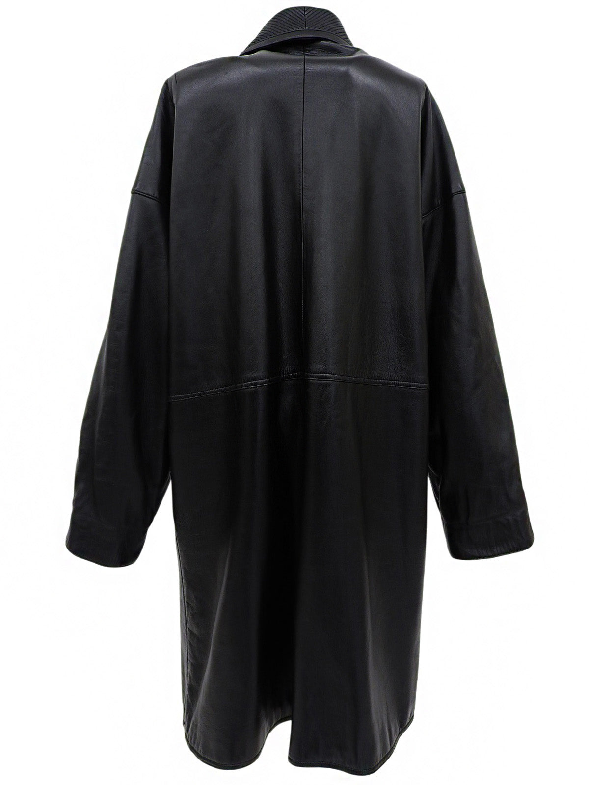 レザーアナグラムボタンロングコート ブラック