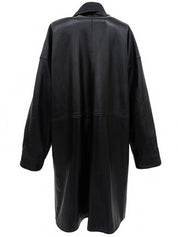 レザーアナグラムボタンロングコート ブラック