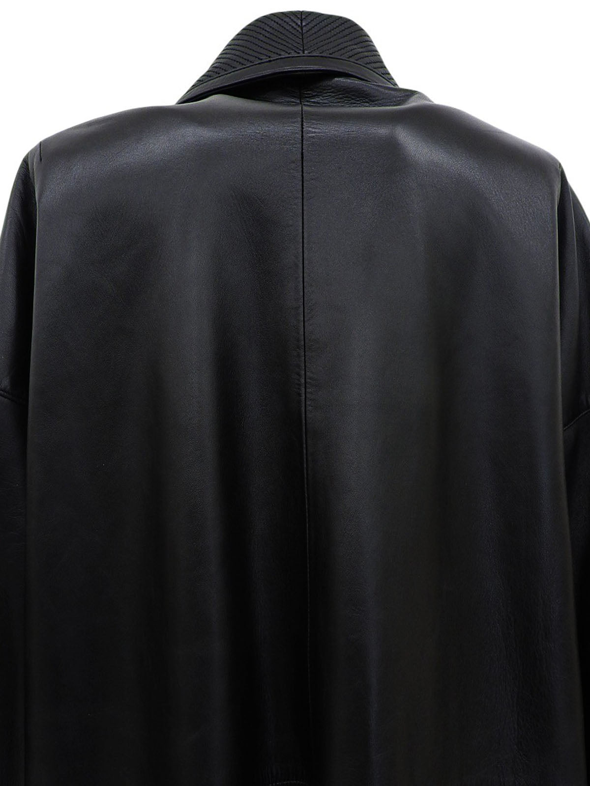 Leather Anagram Button Long Coat in Black