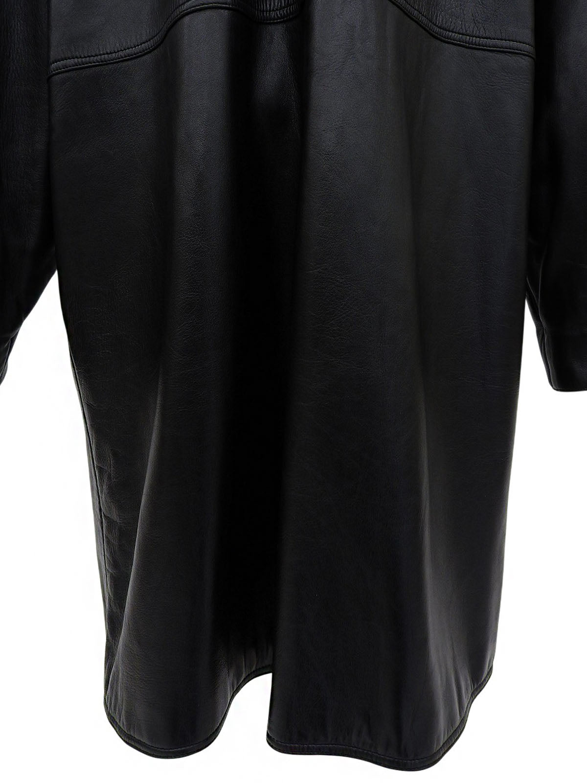 レザーアナグラムボタンロングコート ブラック