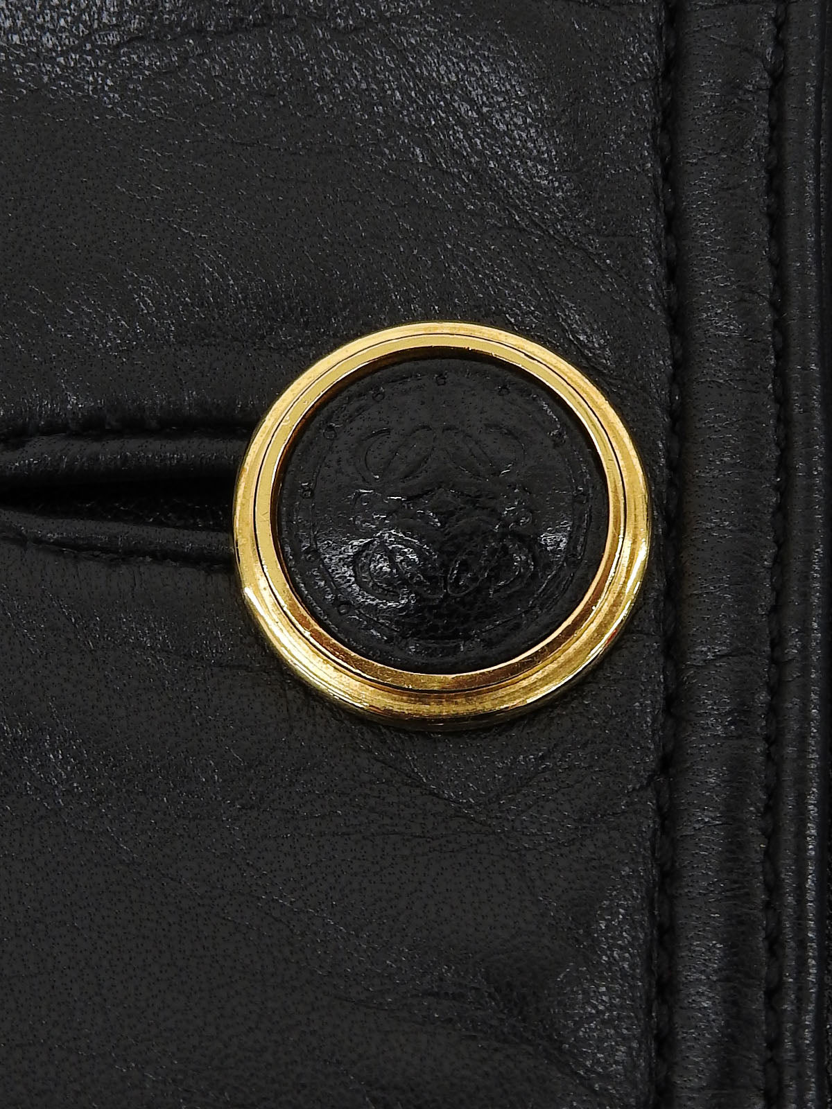 Leather Anagram Button Long Coat in Black