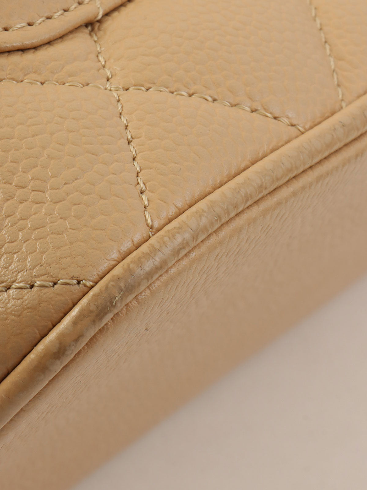 2005 Caviar Skin CC Mark Stitch Reprint Tote Bag, Beige