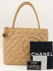 2005 Caviar Skin CC Mark Stitch Reprint Tote Bag, Beige