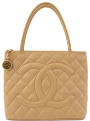 2005 Caviar Skin CC Mark Stitch Reprint Tote Bag, Beige