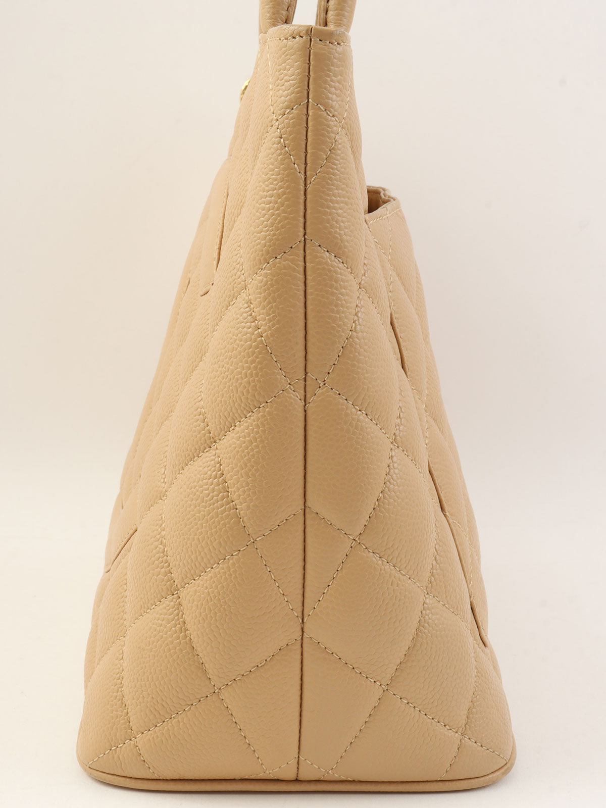 2005 Caviar Skin CC Mark Stitch Reprint Tote Bag, Beige