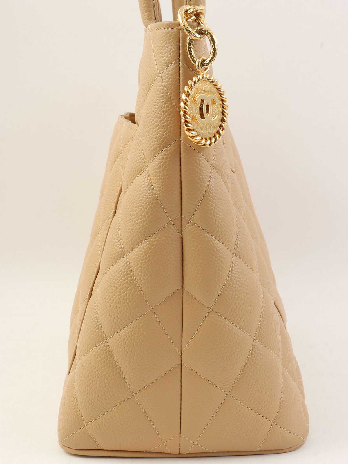 2005 Caviar Skin CC Mark Stitch Reprint Tote Bag, Beige