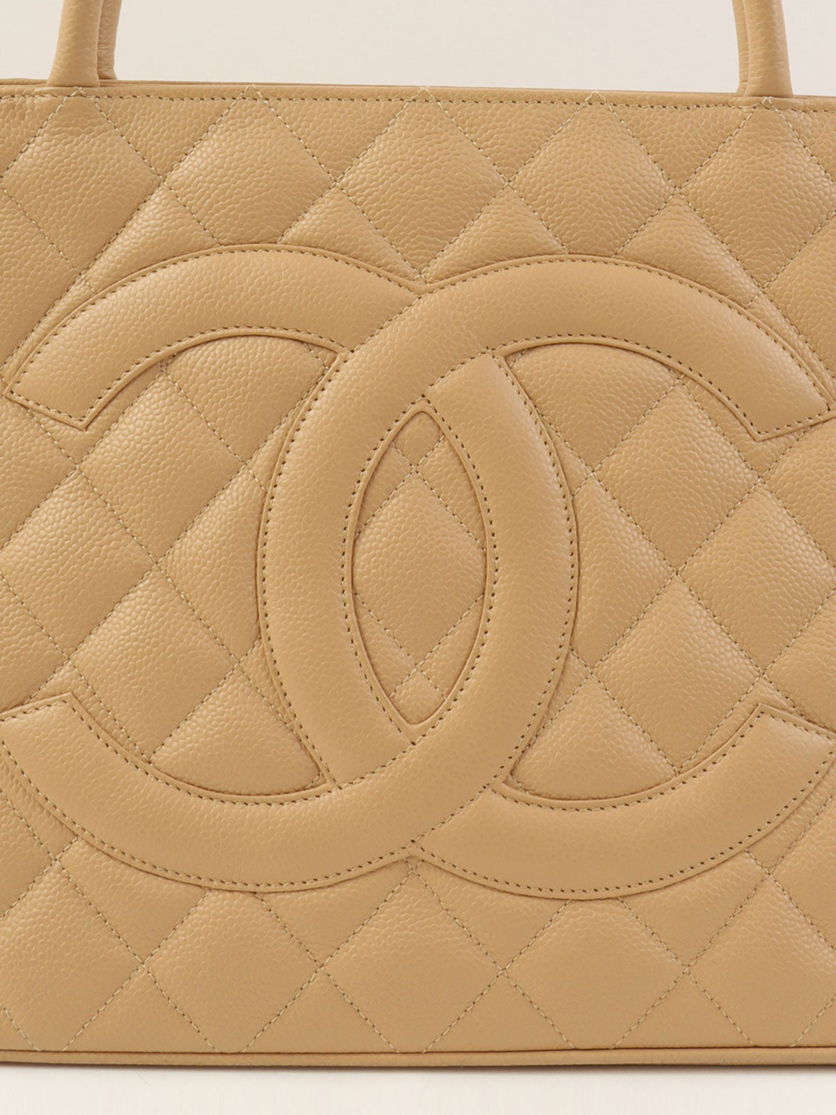 2005 Caviar Skin CC Mark Stitch Reprint Tote Bag, Beige