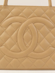 2005 Caviar Skin CC Mark Stitch Reprint Tote Bag, Beige