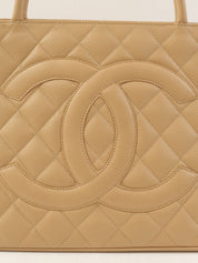 2005 Caviar Skin CC Mark Stitch Reprint Tote Bag, Beige