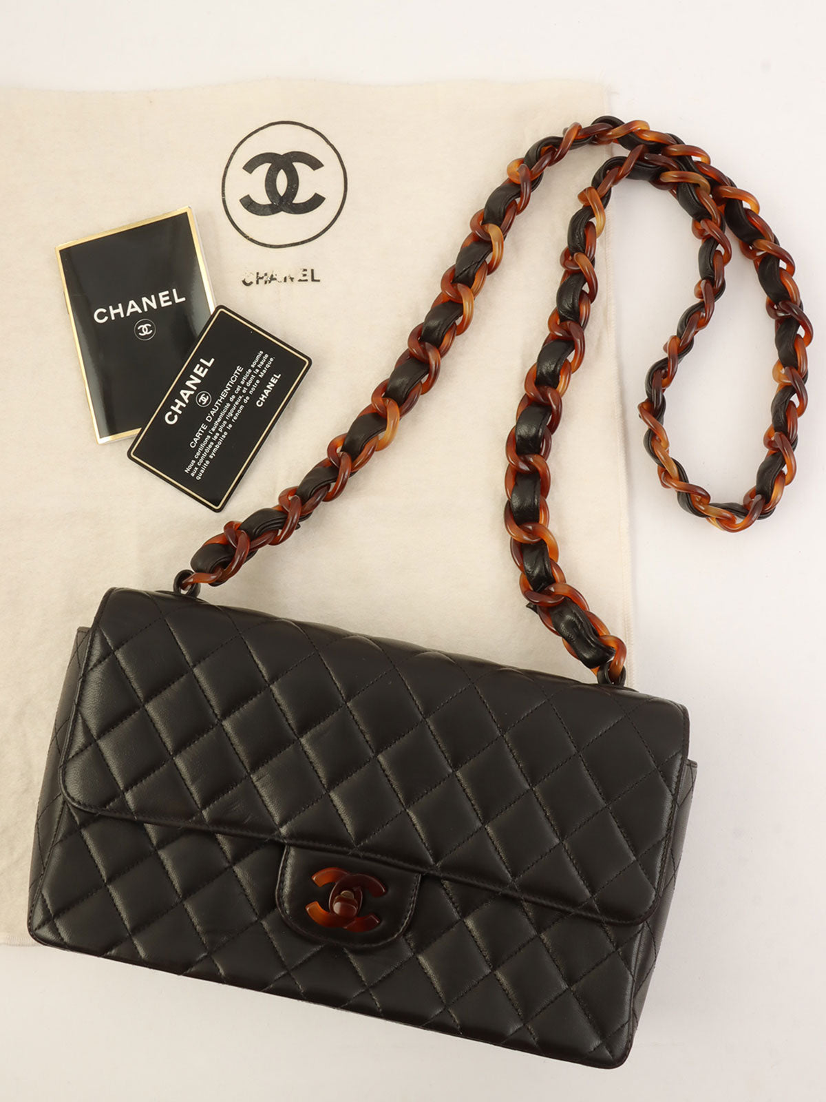 Circa 1995 CC Turnlock Plastic Chain Shoulder Bag in Black/Brown